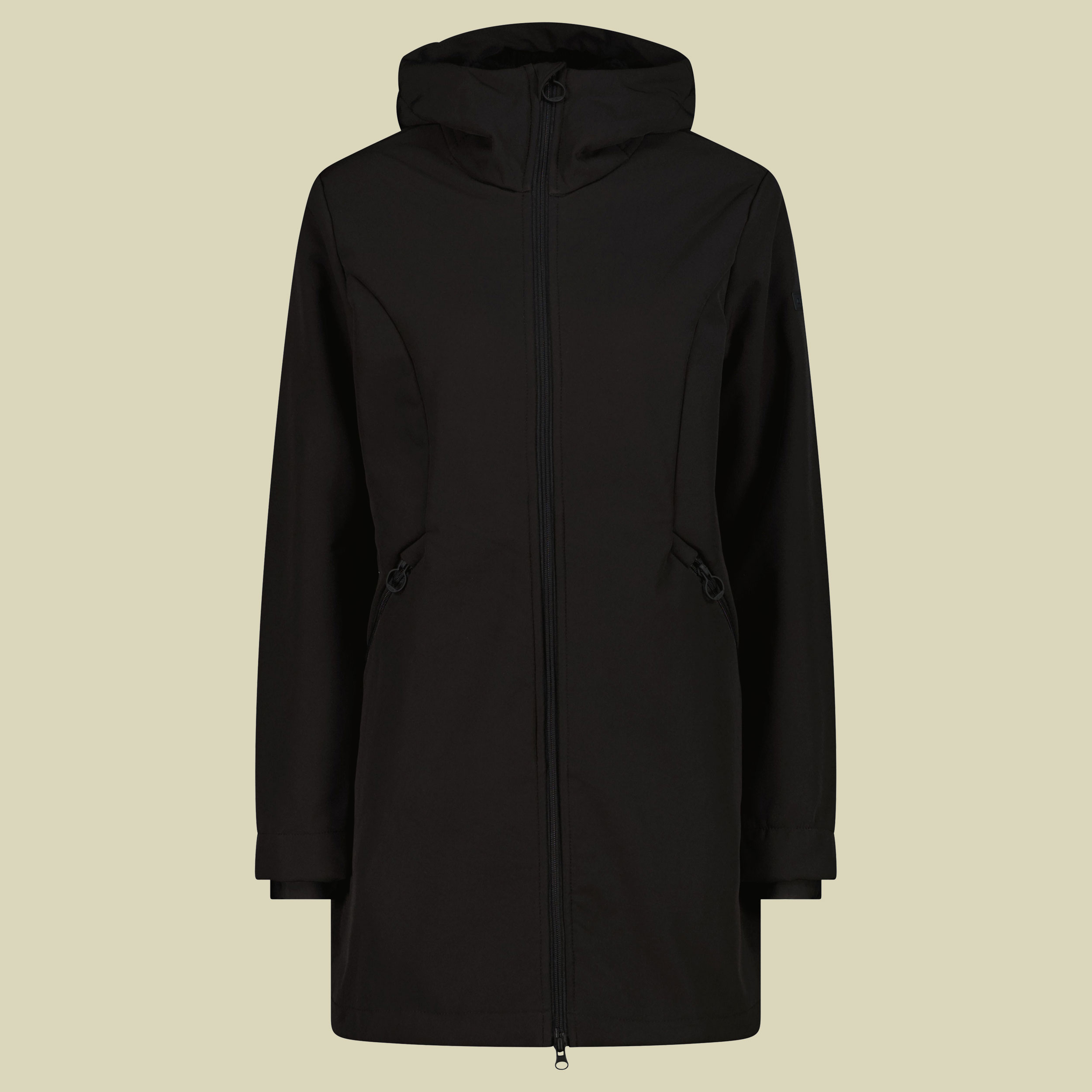 Woman Parka Fix Hood Softshell with Inner Fur 38 schwarz