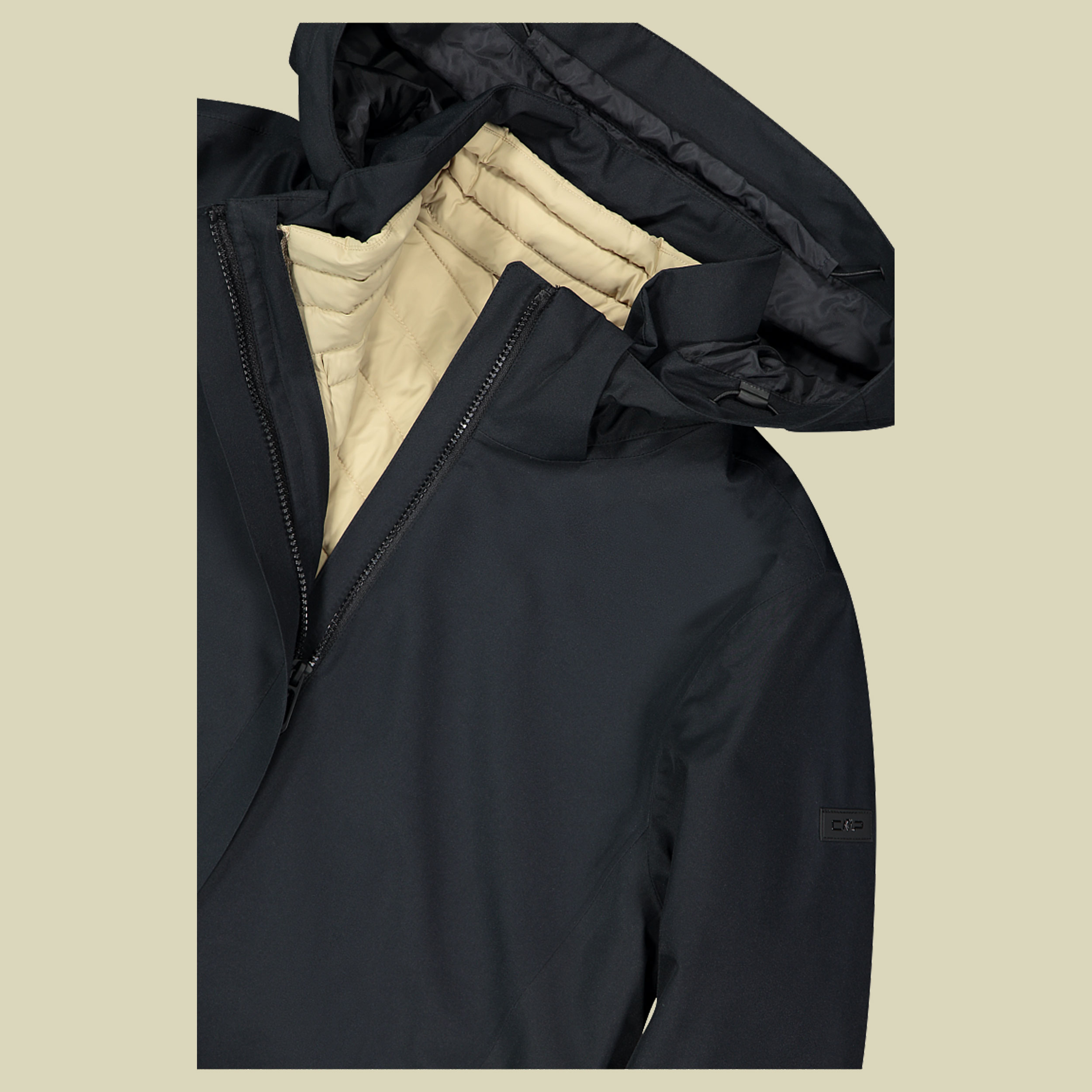 Woman Long Jacket Zip Hood Detachable Inn. Jacket 44 schwarz - Farbe black