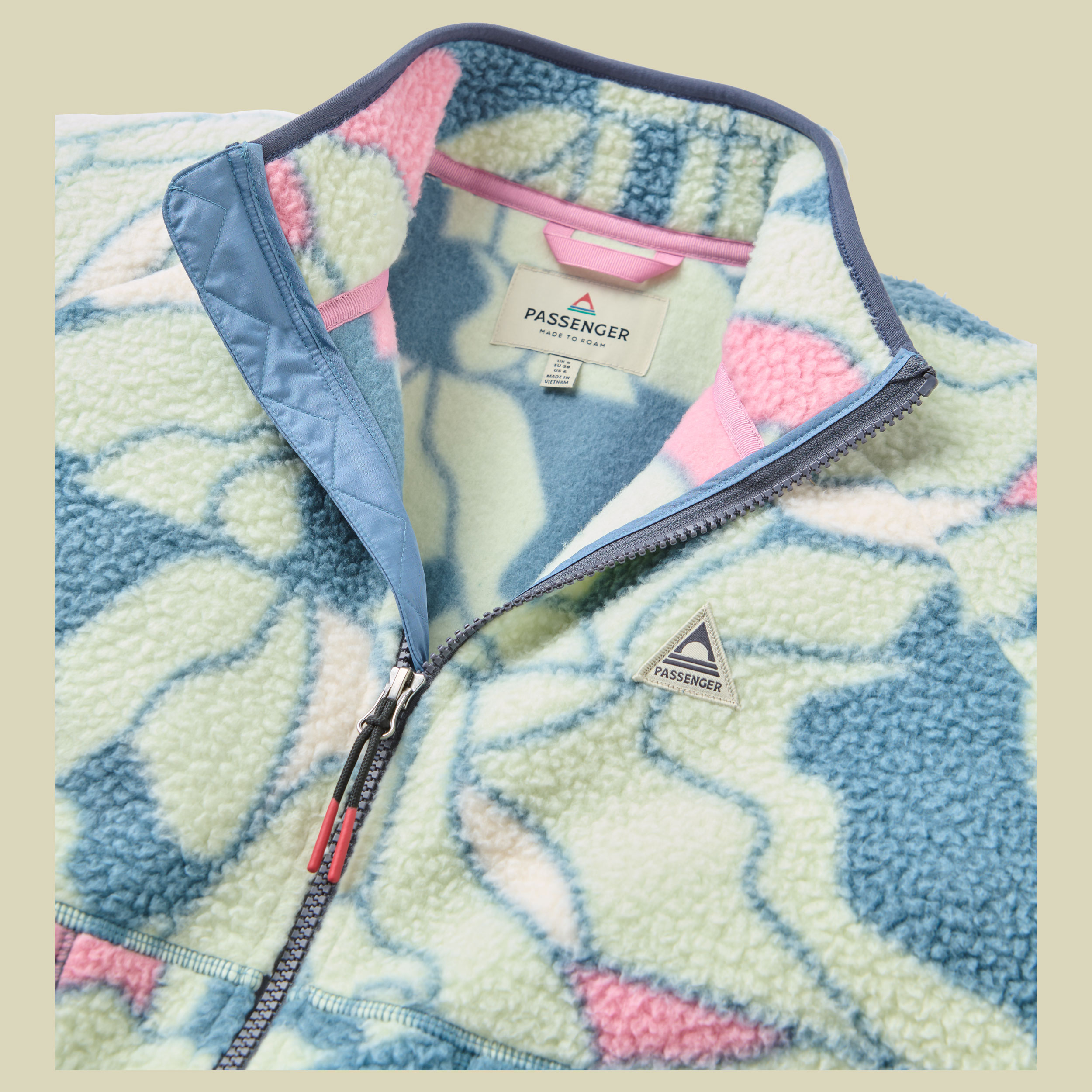 Home Full Zip Sherpa Fleece Women L slower rhythms stormy blue