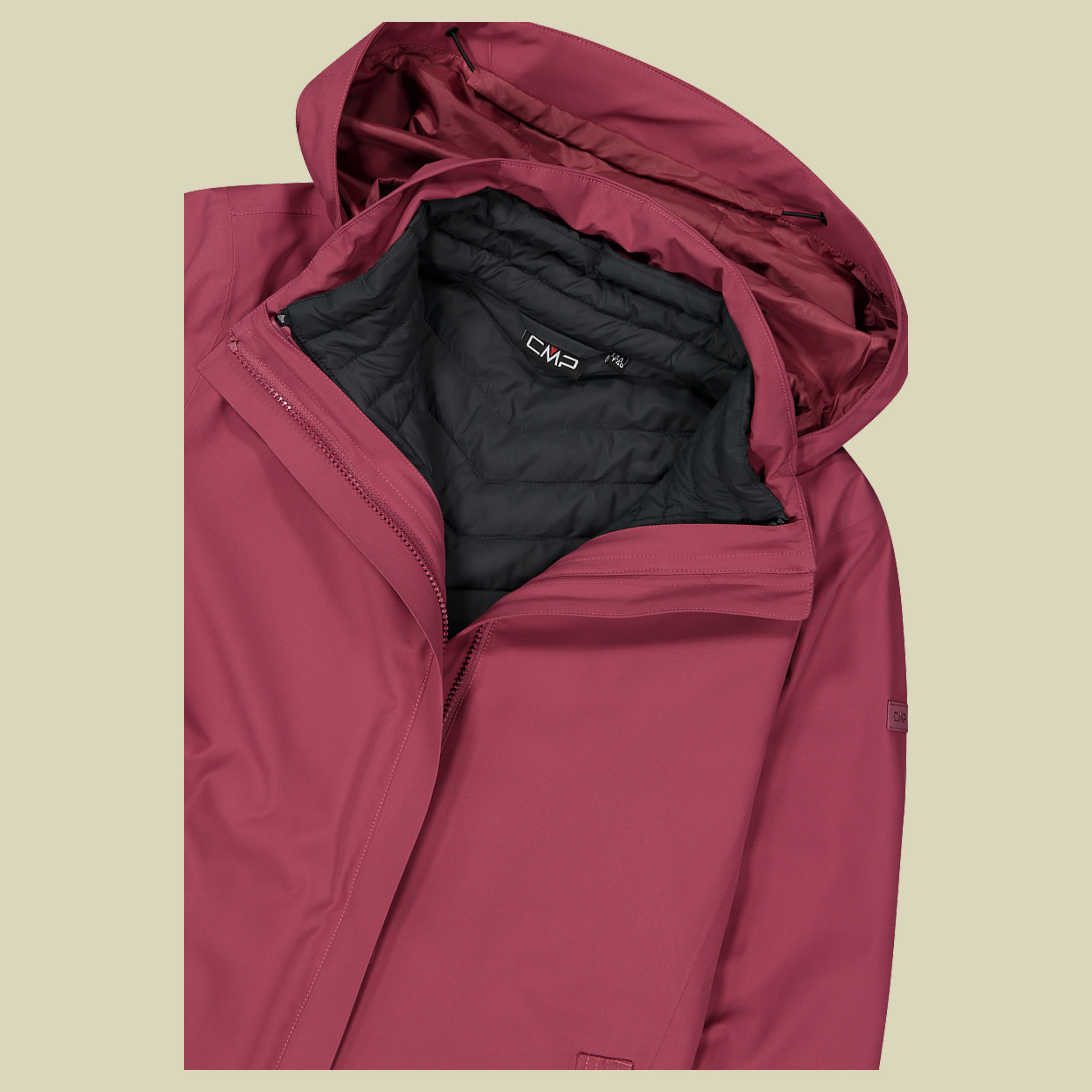 Woman Long Jacket Zip Hood Detachable Inn. Jacket 46 pink - Farbe peony