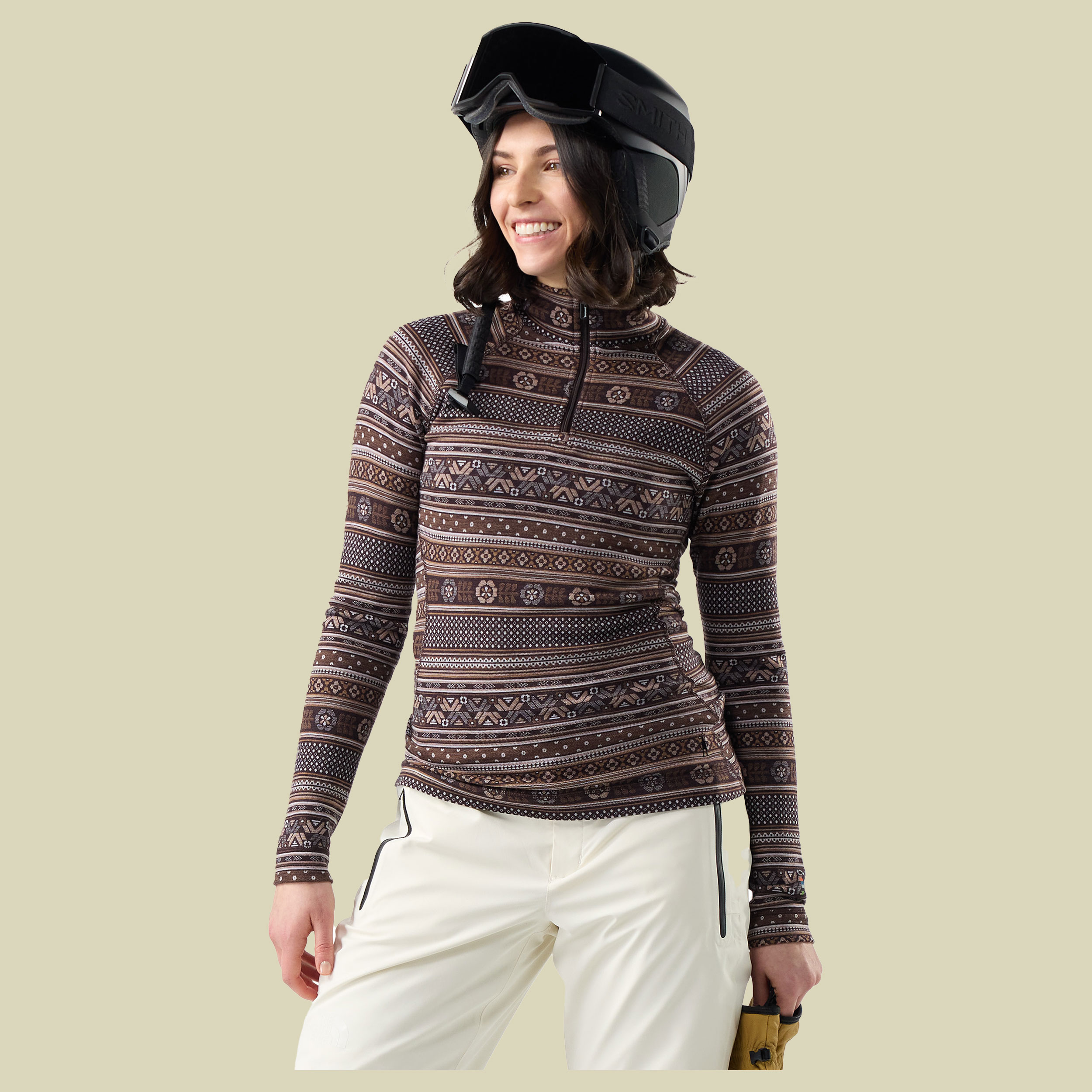 Classic Thermal Merino Baselayer 1/4 Zip Women XL braun - mocha fair isle fun