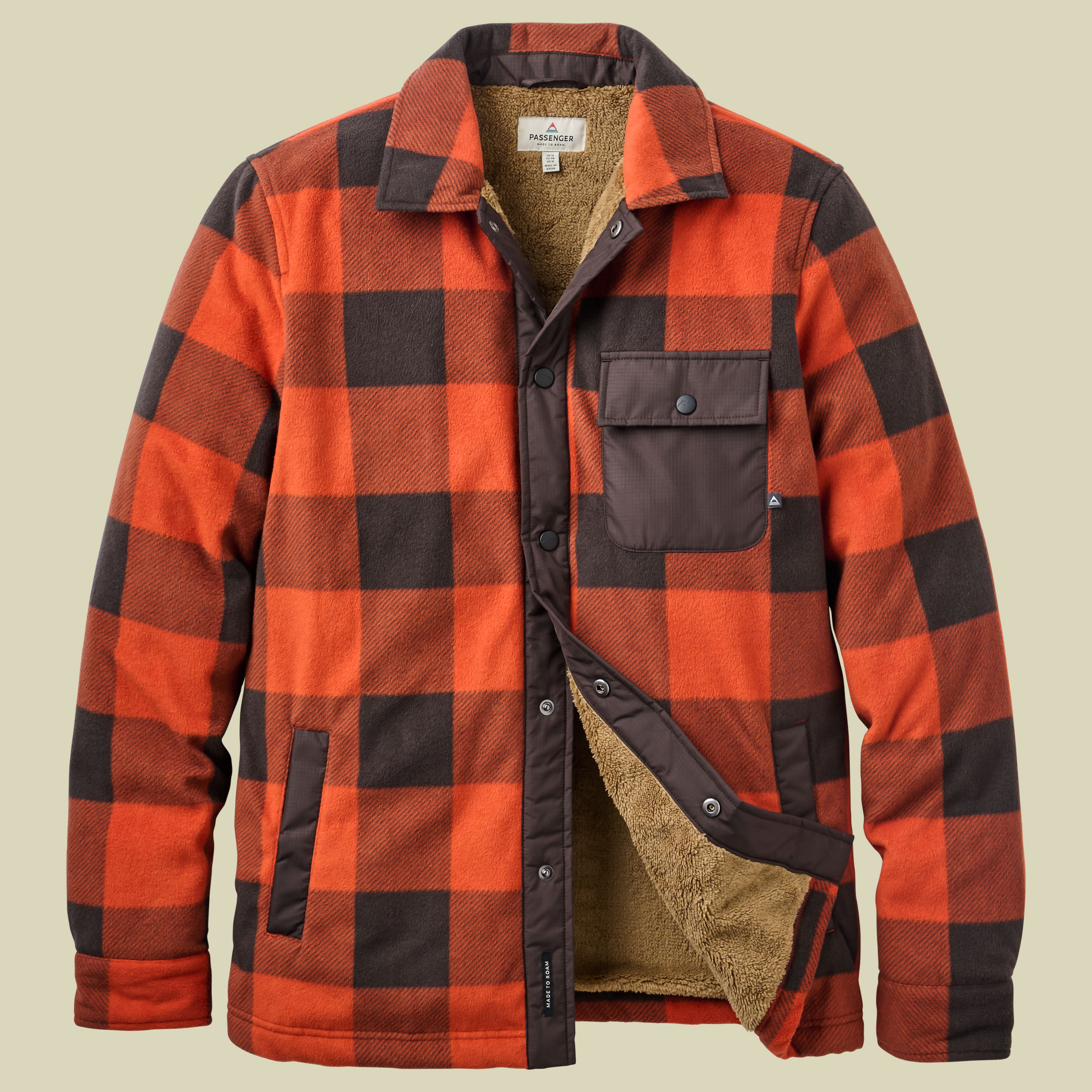 Firelight Sherpa Lined Overshirt Men S mehrfarbig - dark rust buffalo check