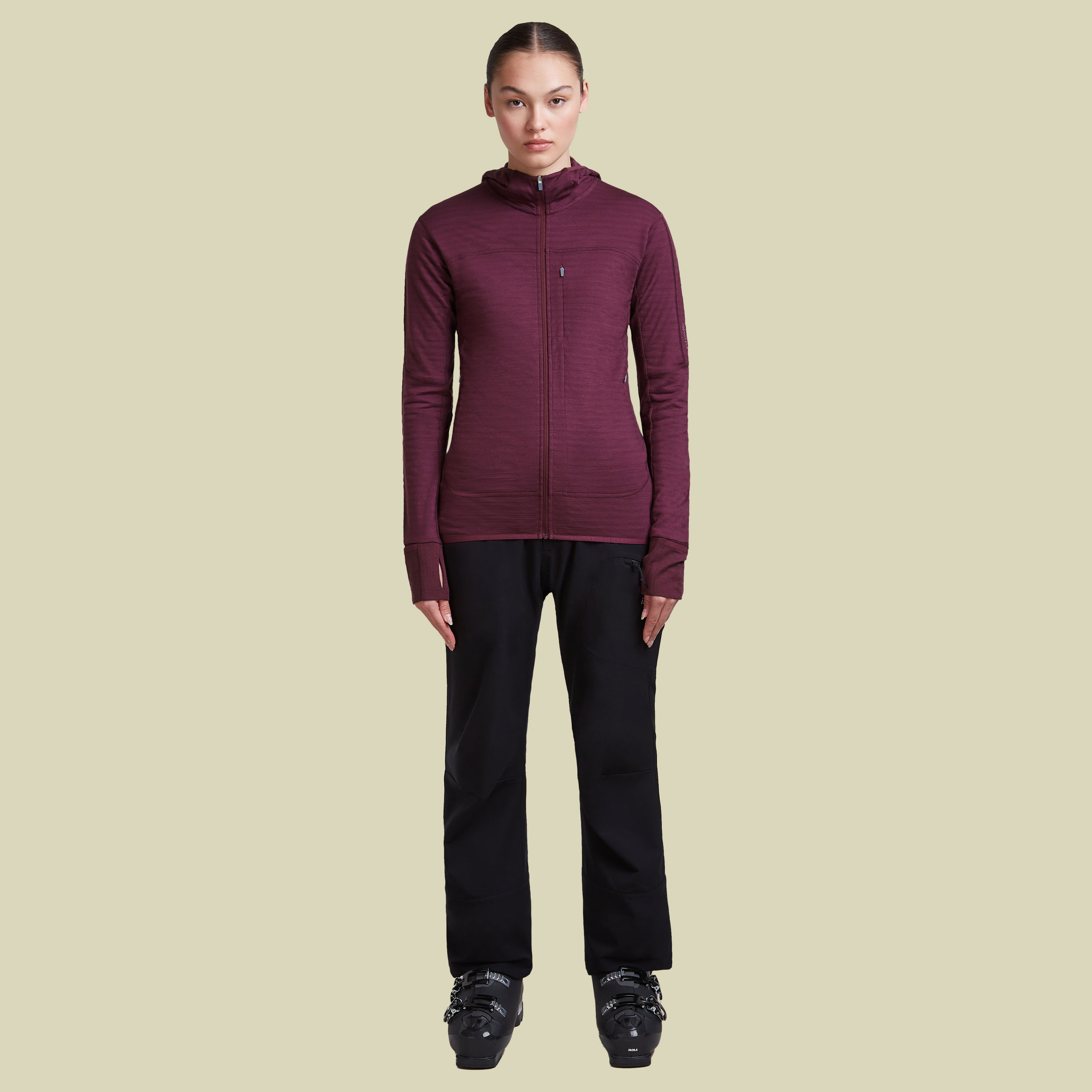 Merino 300 RealFleece Descender LS Zip Hoodie Women XL - dk berry