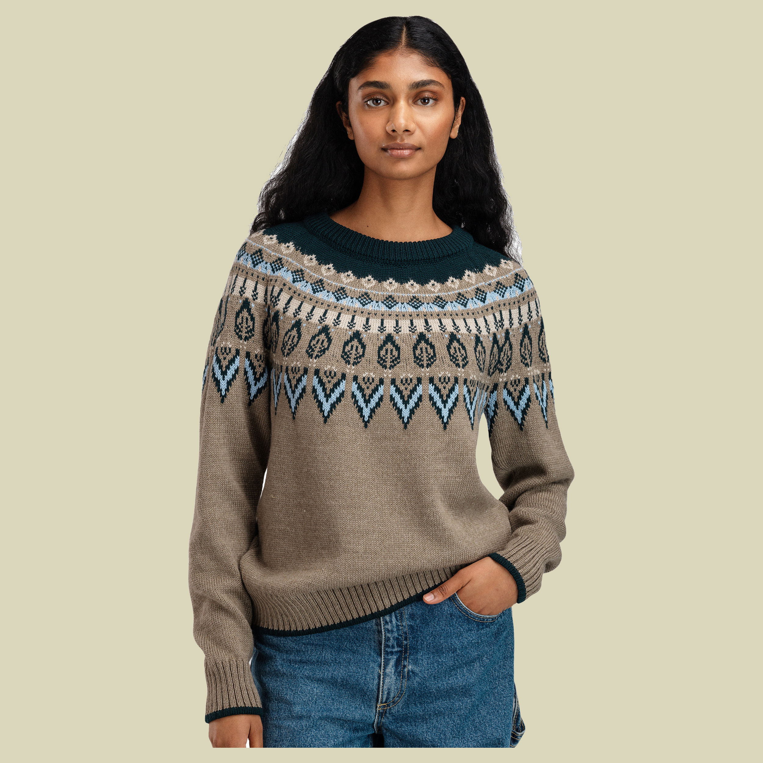 Sula Sweater Women XL braun - mountainstone/pine green/ice blue