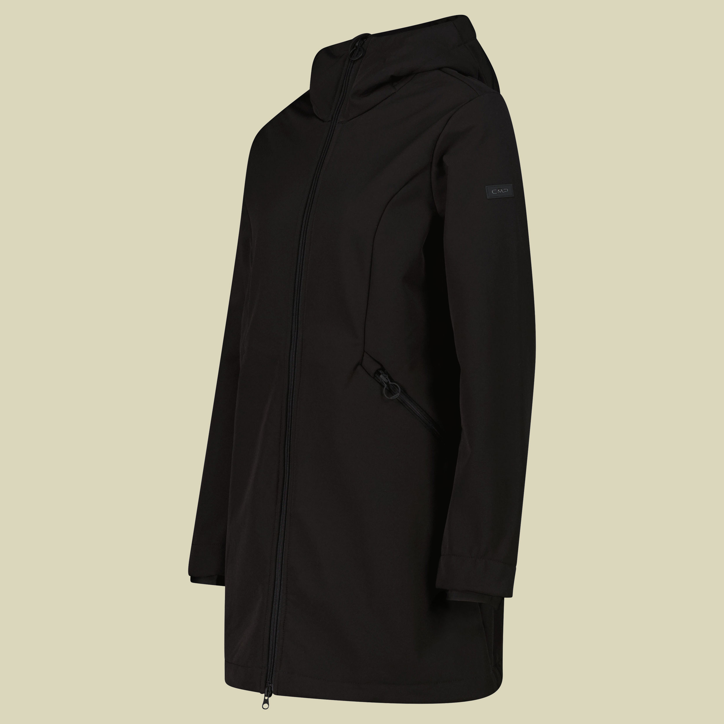 Woman Parka Fix Hood Softshell with Inner Fur 38 schwarz