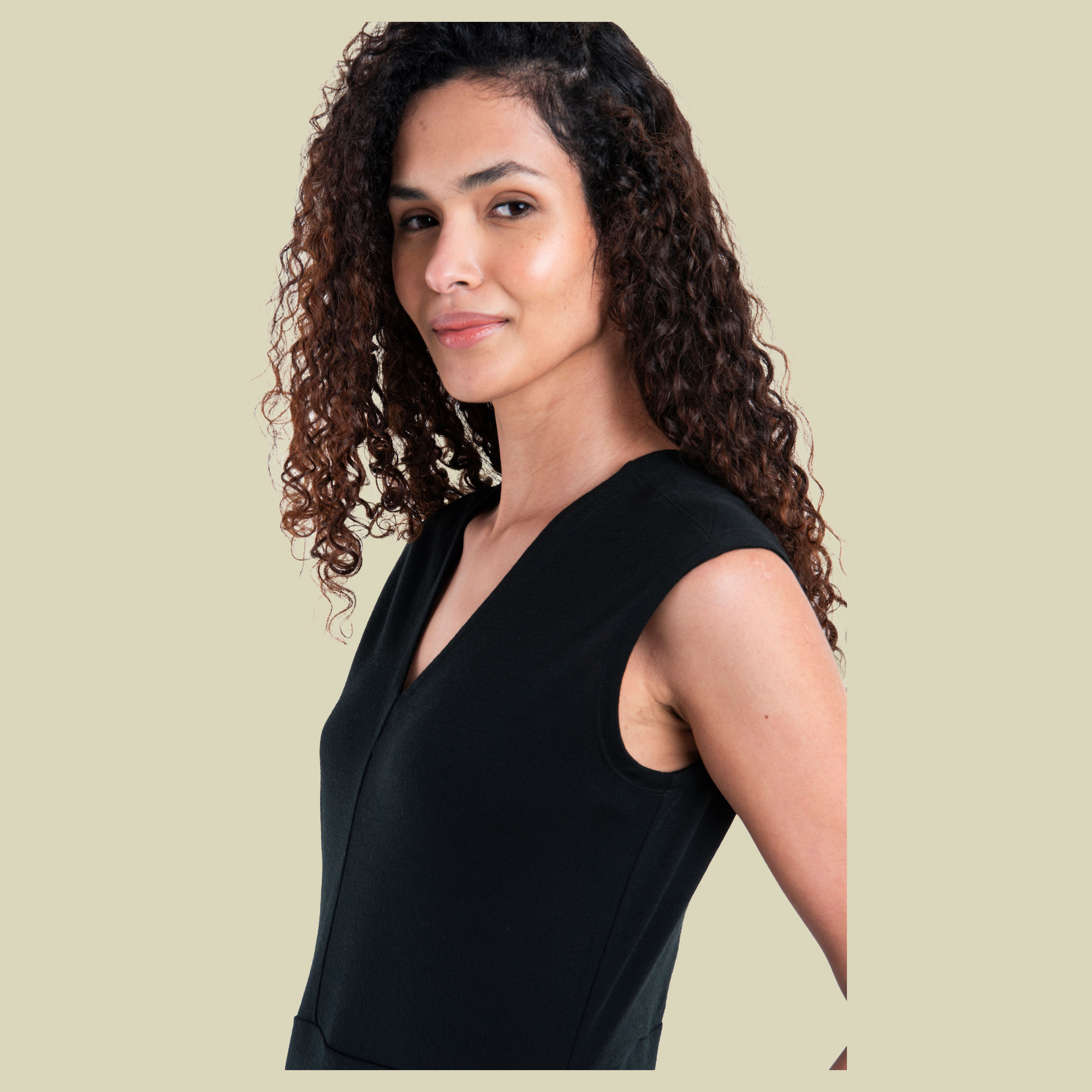 Merino 200 Granary Sleeveless V Neck Dress Women L schwarz - black