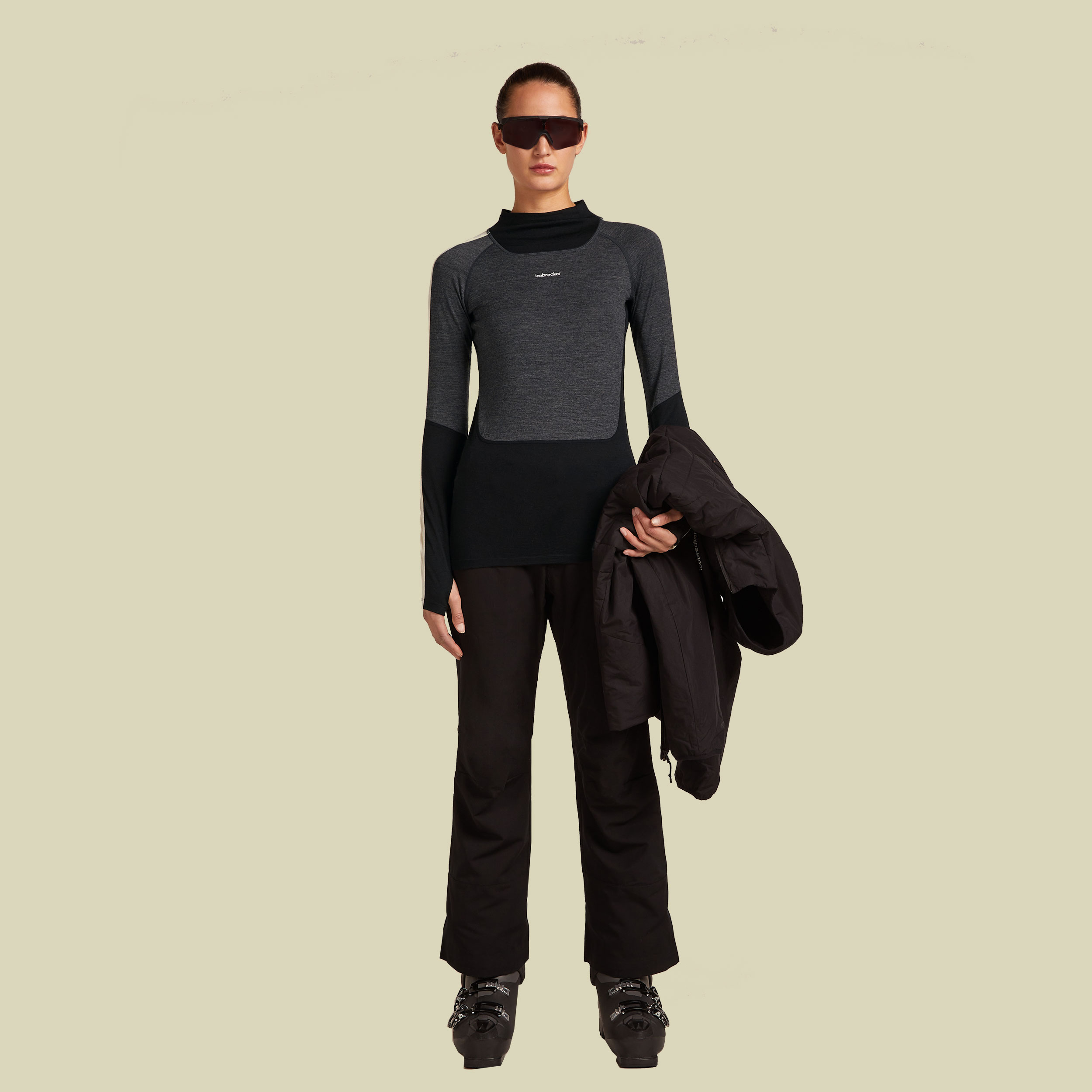 Merino 200 Oasis+ LS High Neck Women XL grau - black/jet hthr/undyed/CB